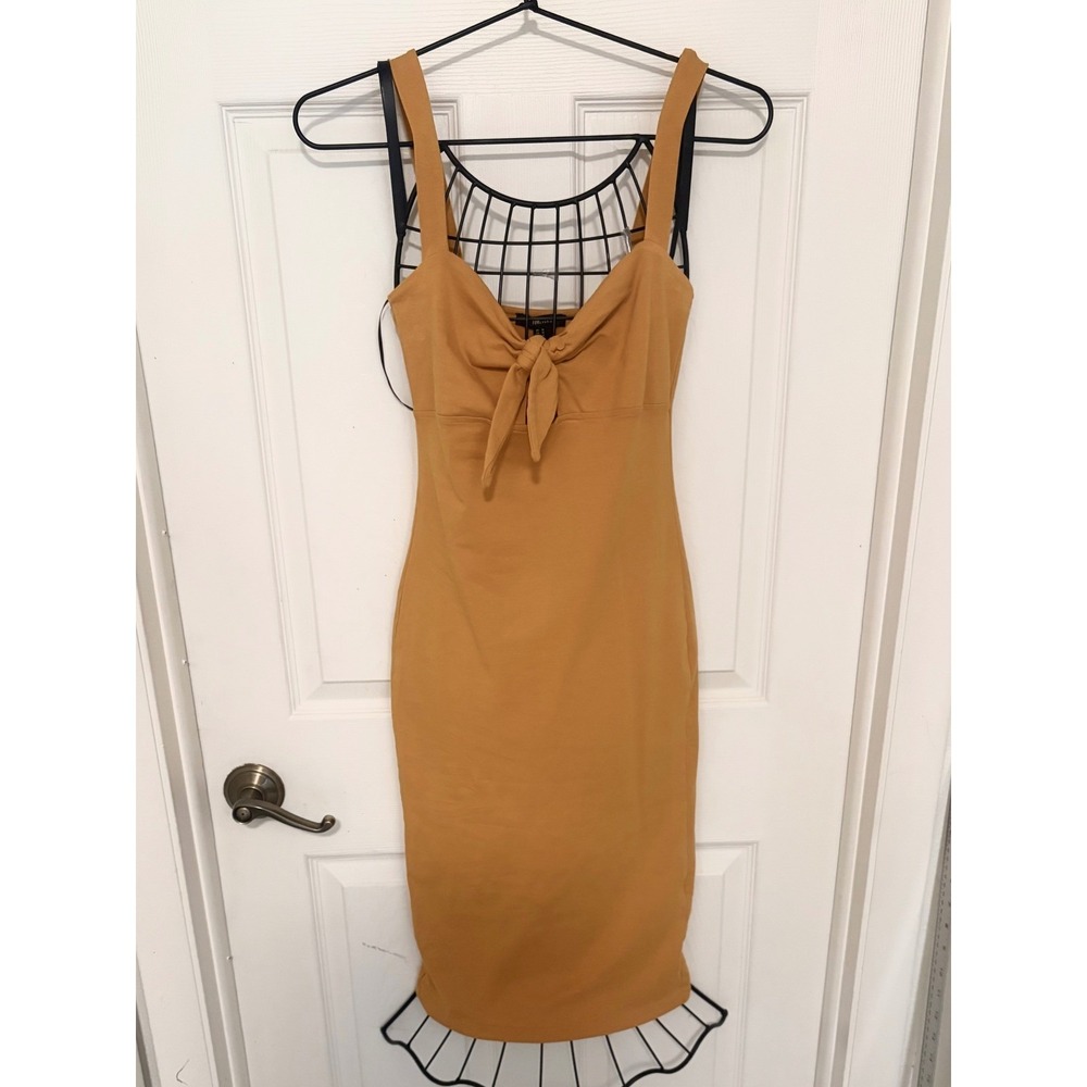 Forever 21 Women's Medium Mustard Tie Front Bodycon Midi Dress